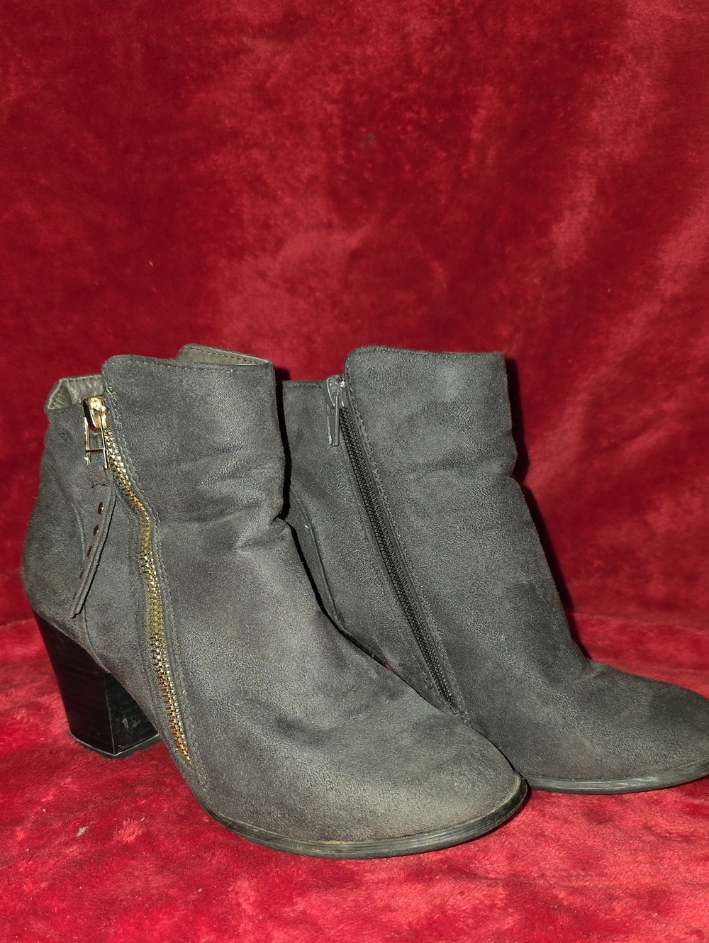 Charles Albert Black Suede Ankle Booties with Gold Accent Zipper